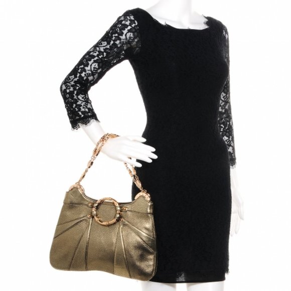 Gucci Gold Chain Link Gold Bamboo Bag - Picture 11 of 11